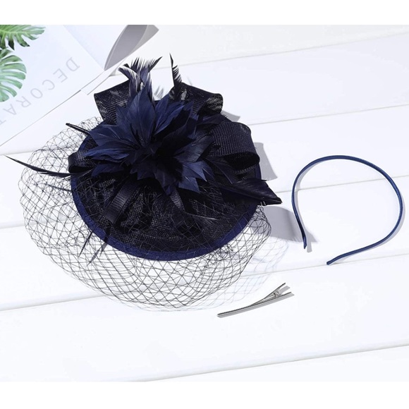 Hat Veil Feather Fascinator Hair Clip Headband - Picture 15 of 16